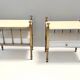 Pair of Brass and White Lacquered Nightstands with Marble Tops, Italy