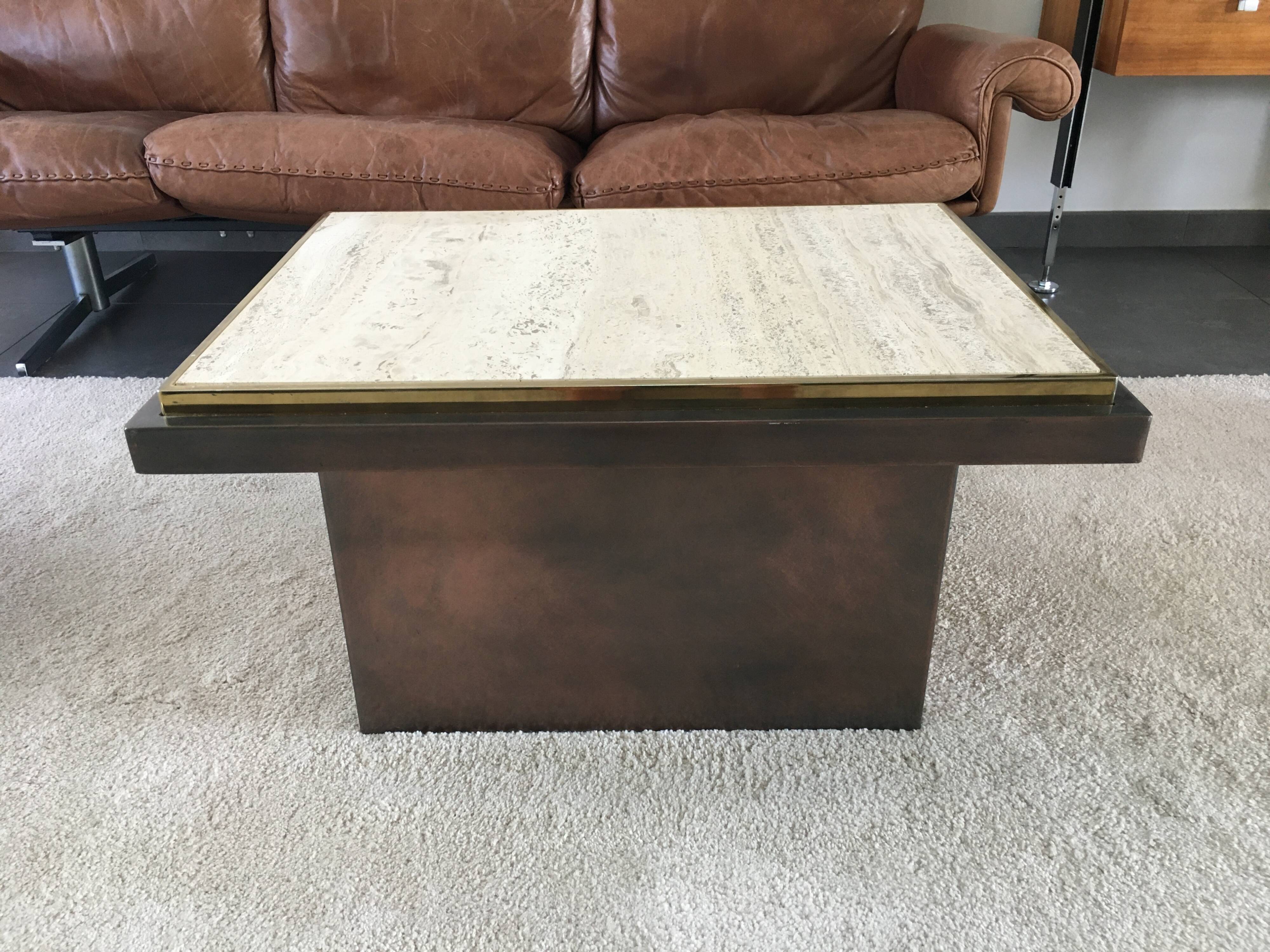 Belgo Chrome Travertine Coffee Table 1970s