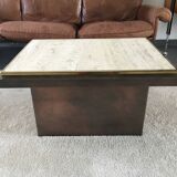Table Basse Travertin Belgo Chrome années 1970