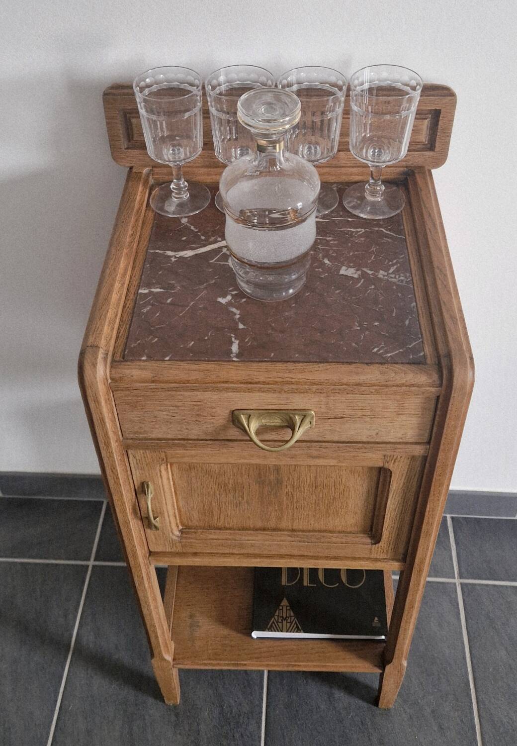 Art Deco style bedside table in solid oak, 1930s