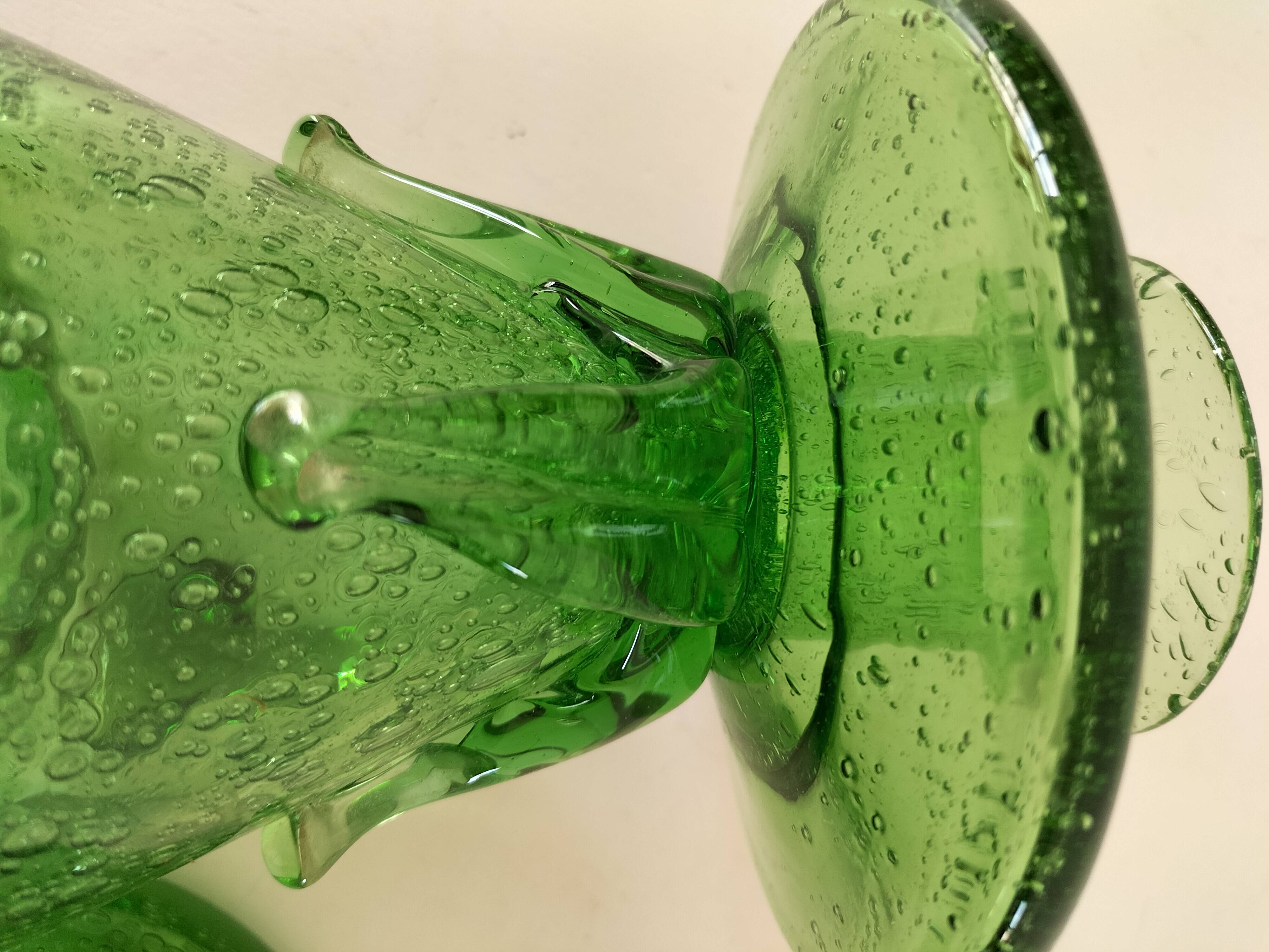 Duo de bougeoirs en verre bullé vert – Verrerie de Biot