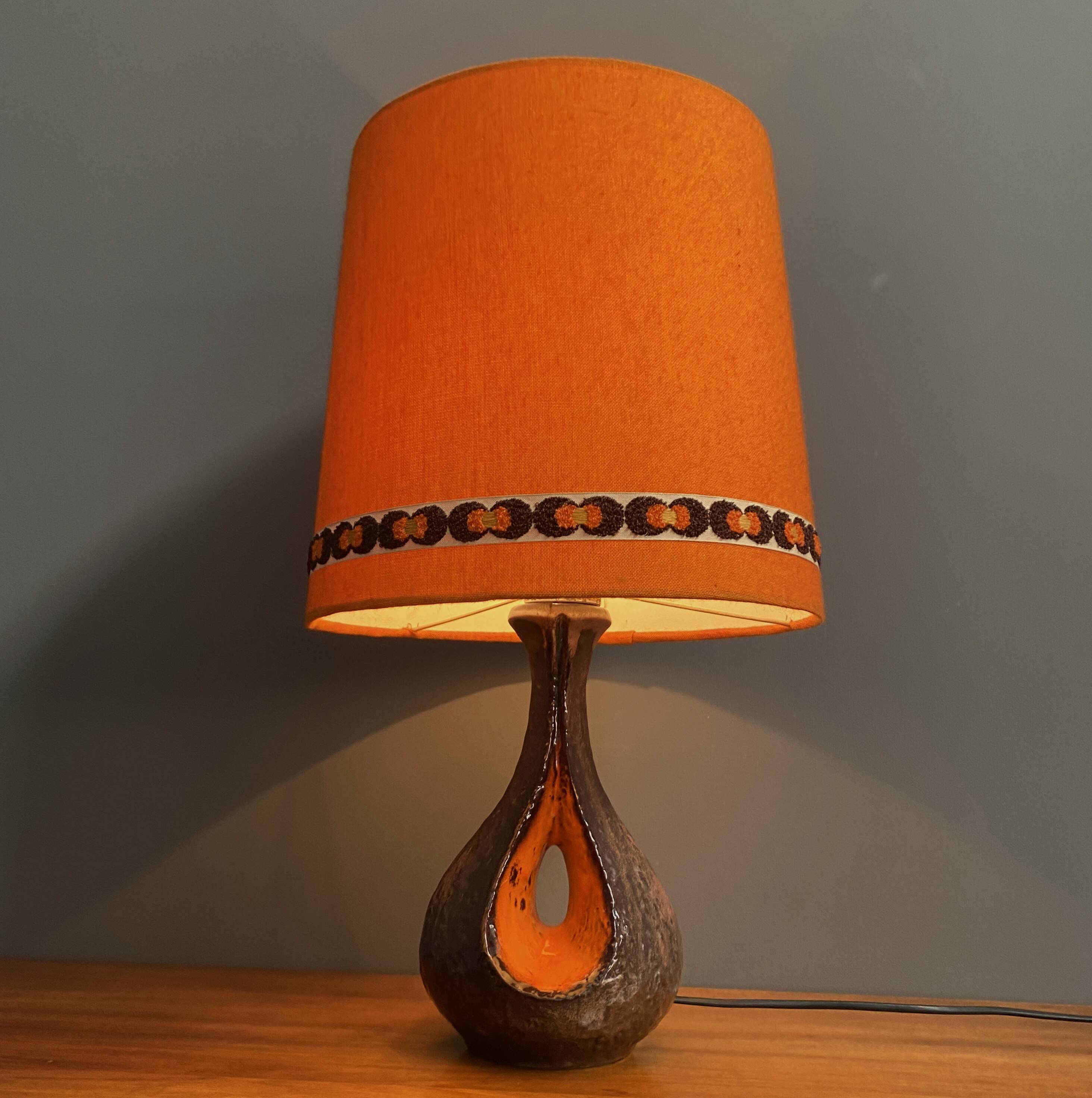 Ceramic orange / brown table lamp 1960s