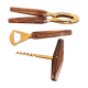 Bottle opener made of teak wood, corkscrew and nutcracker