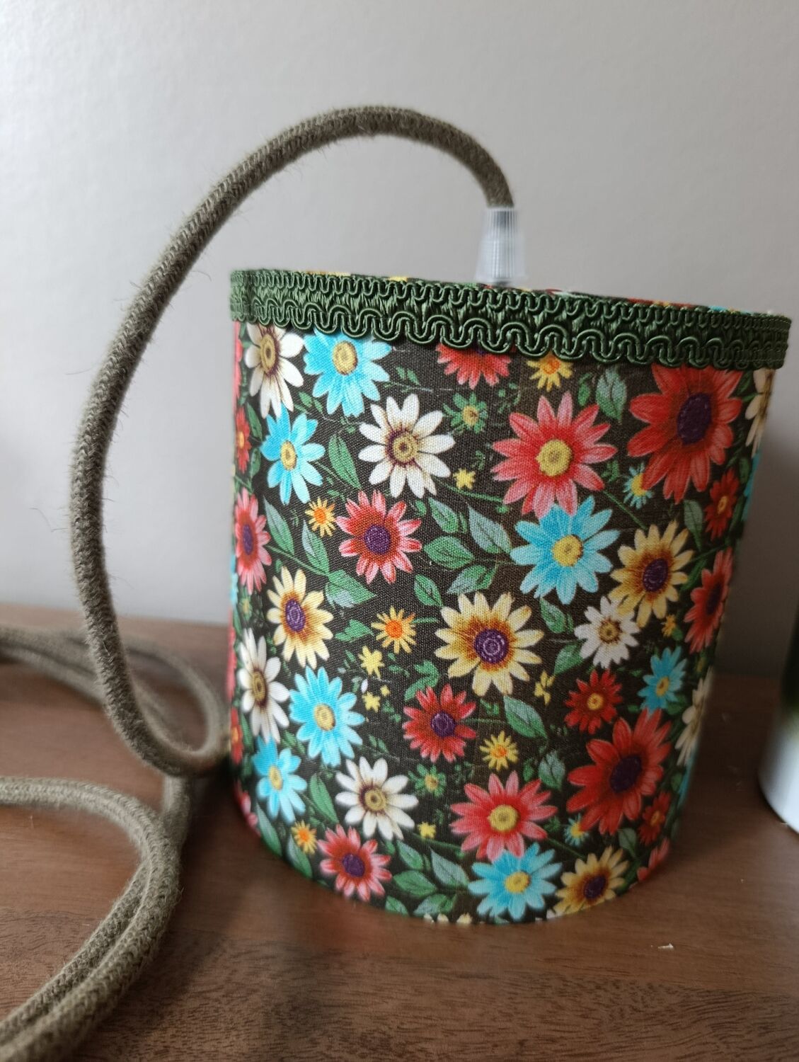 Nomadic bohemian chic lantern / floral fabric, jute cord
