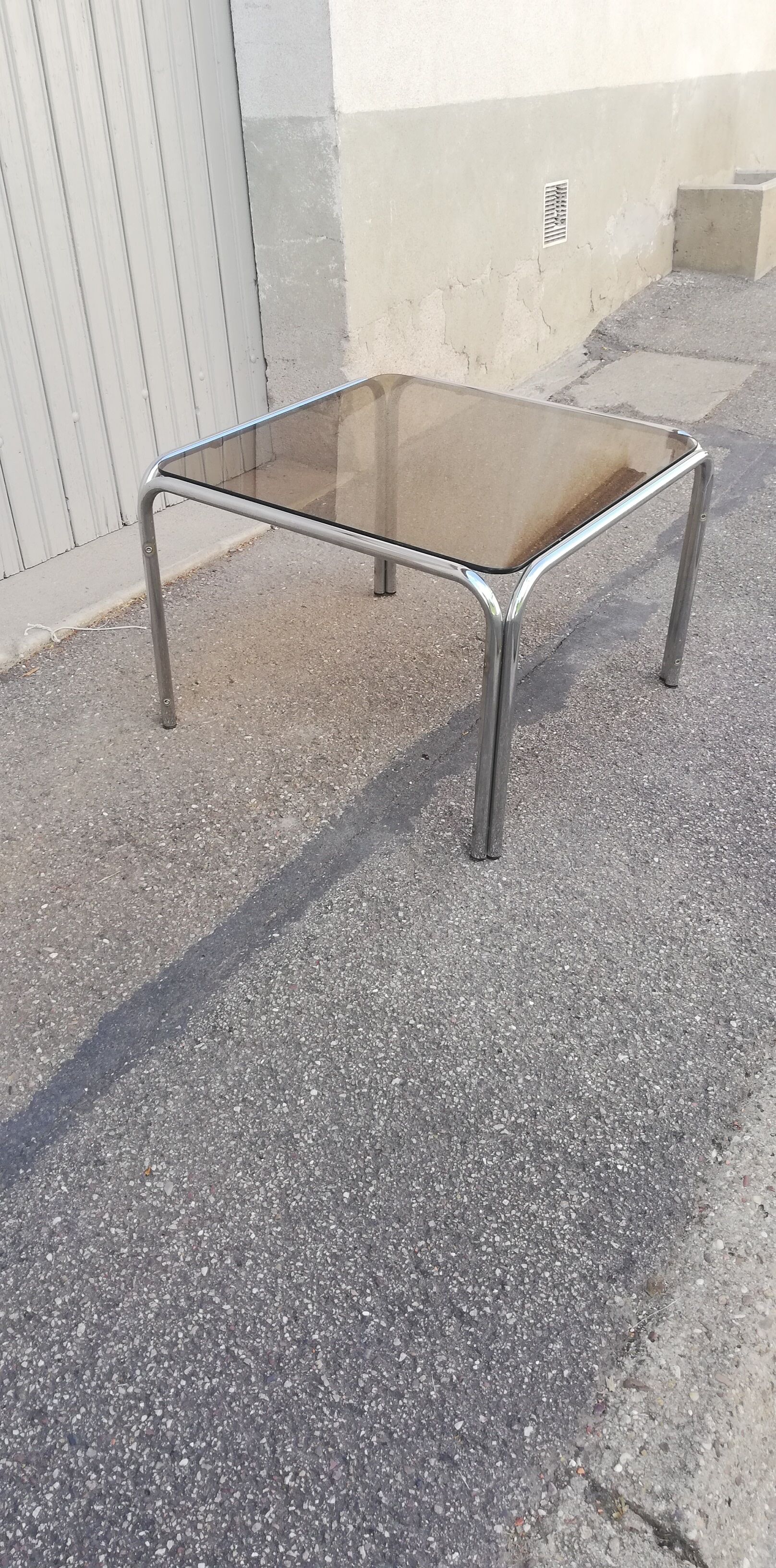 Vintage square coffee table chrome and smoked glass