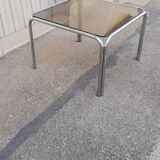Vintage square coffee table chrome and smoked glass