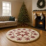 Handmade Moroccan Wool Snowflake Rug: Red & White Christmas Decor 200X200cm