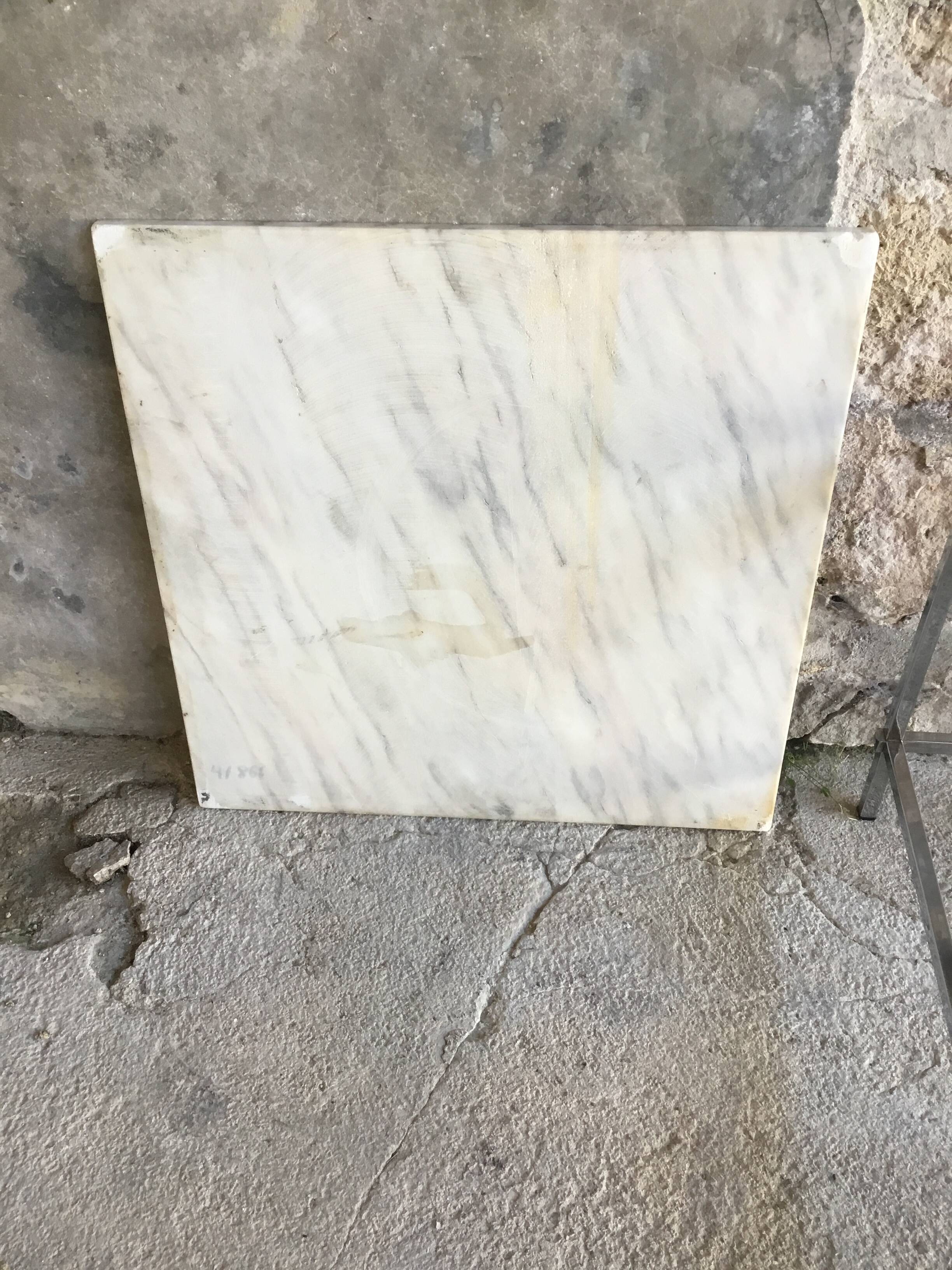 Square coffee table in marble and stainless steel - 1980s design