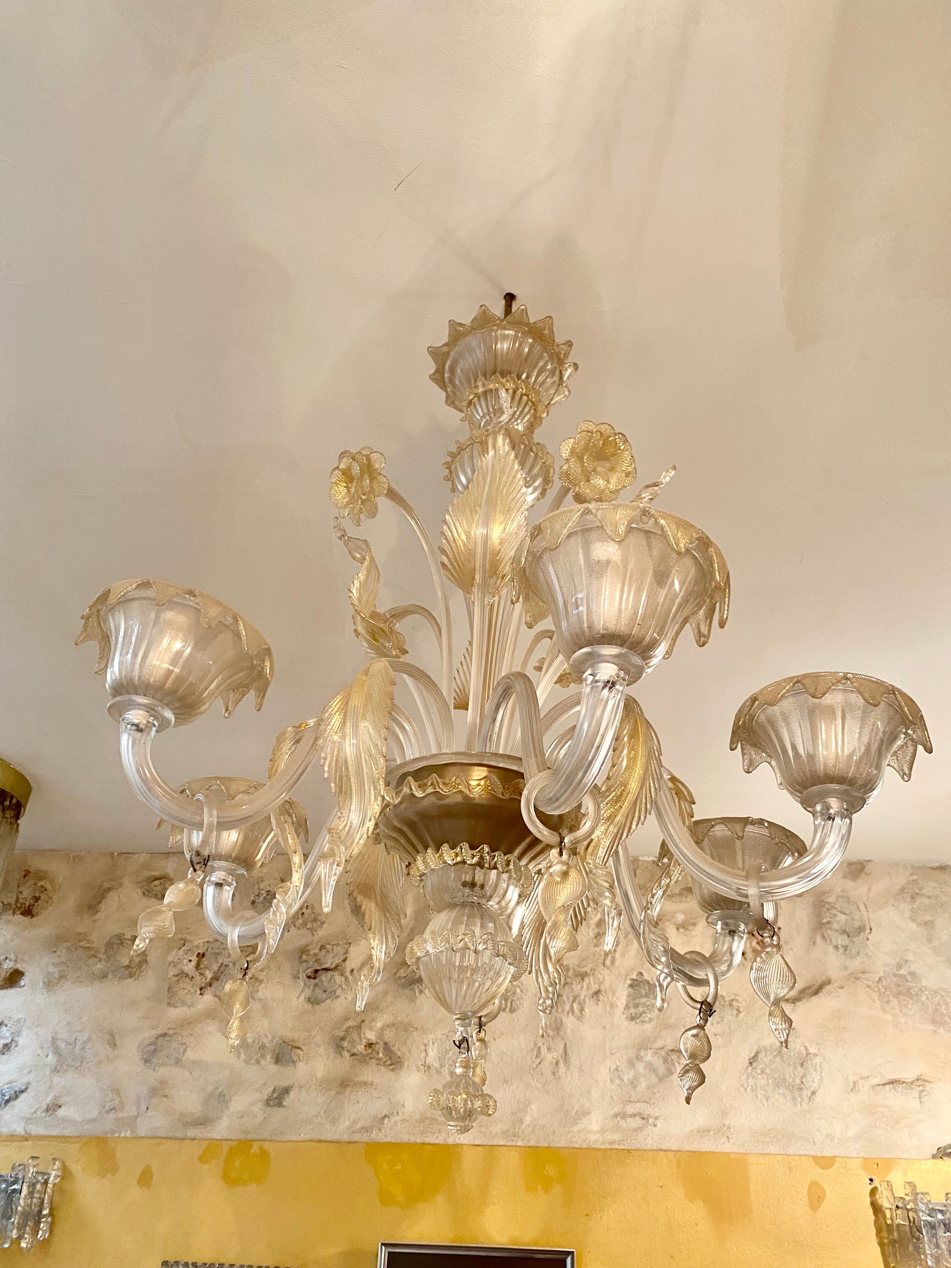 Chandelier murano Barovier gold inlay