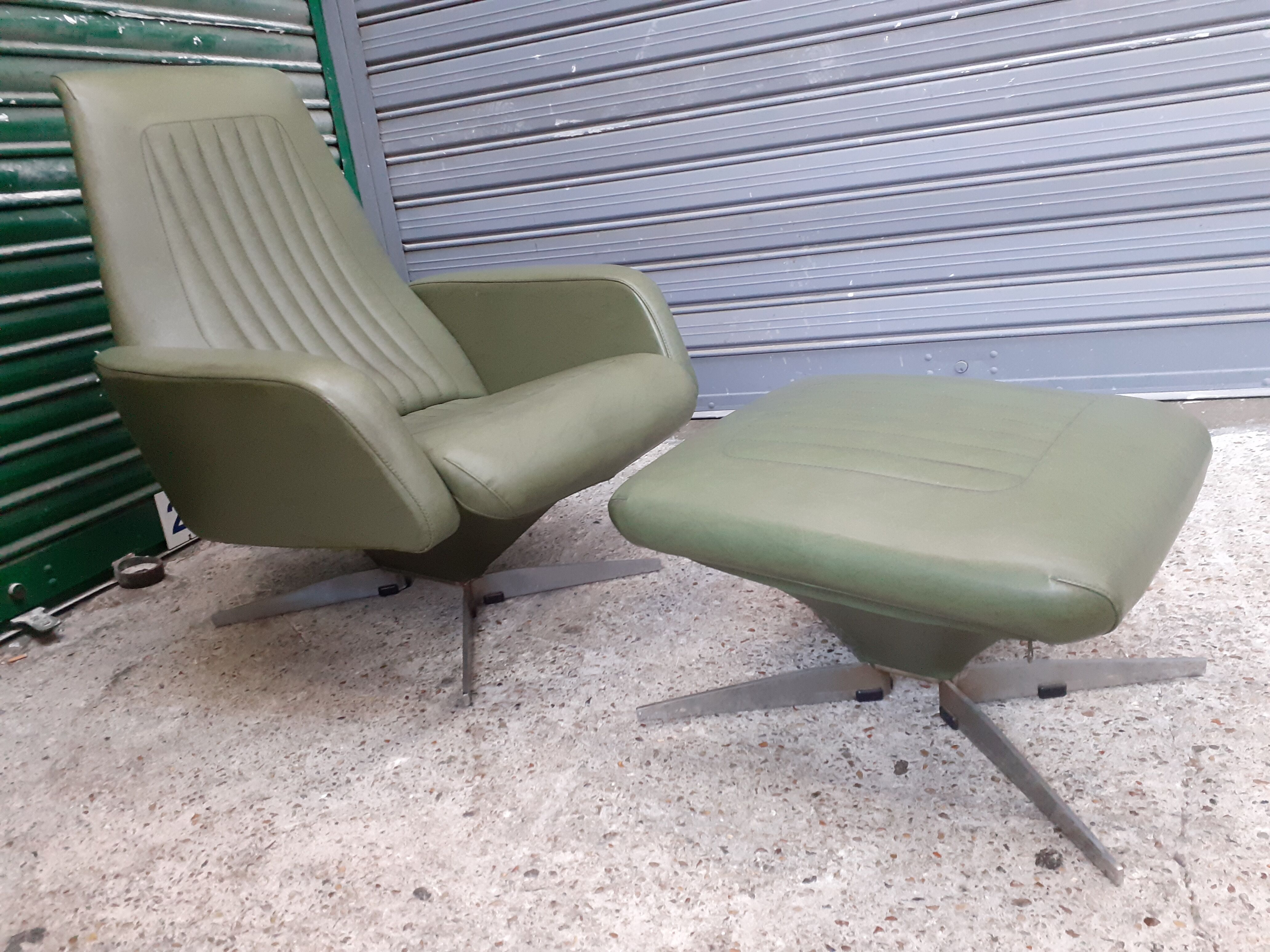 Armchair with ottoman in skai 1960