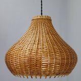 Mid-century adjustable wooden wall lamp with rattan shade, Lipta, 1970s