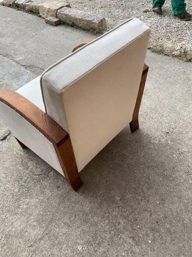 1920s Art Deco armchair in beige velvet and black wood — restored vintage chaise longue