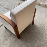 1920s Art Deco armchair in beige velvet and black wood — restored vintage chaise longue