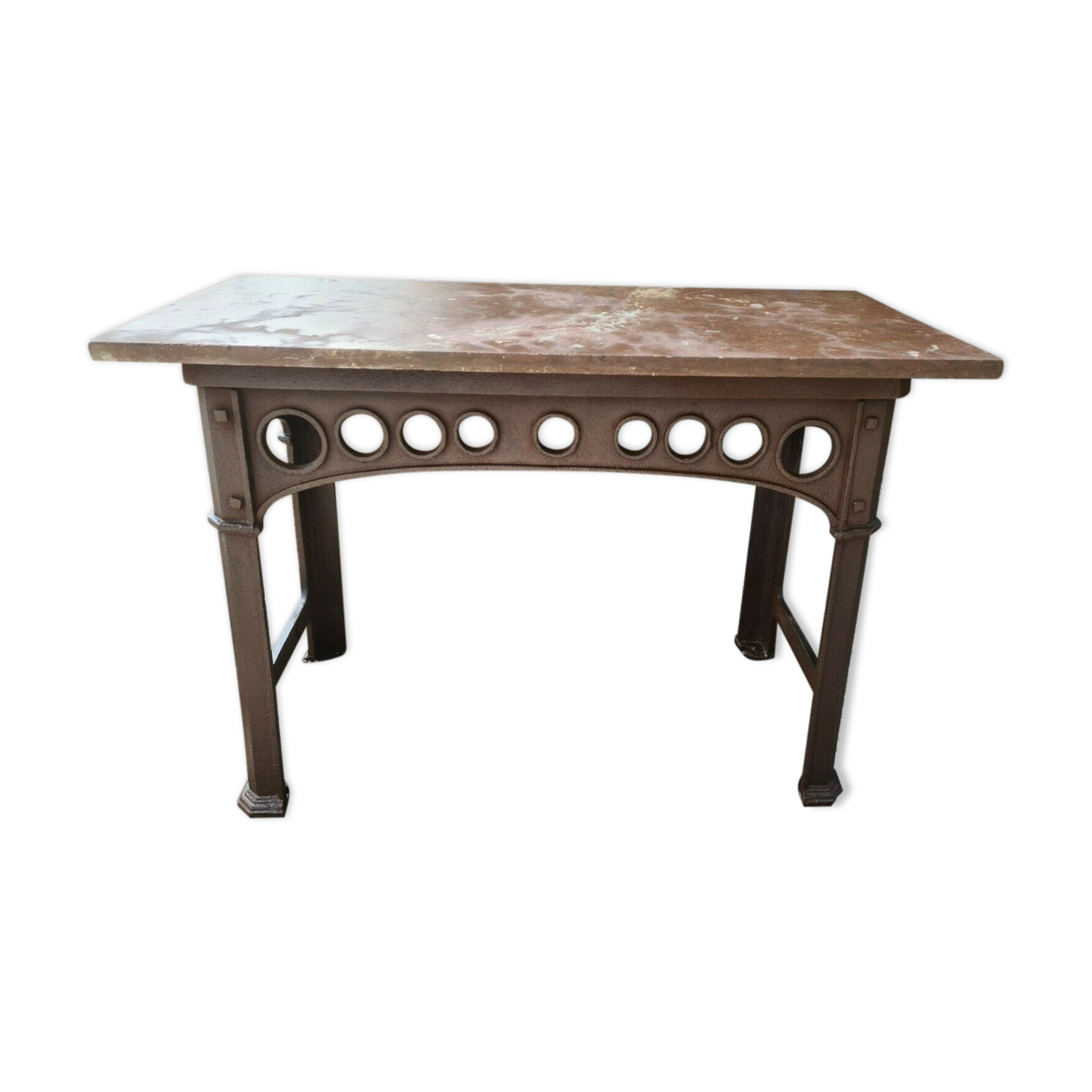 Industrial console table in cast iron and marble