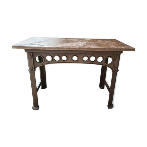 Table console industrielle  en fonte et marbre