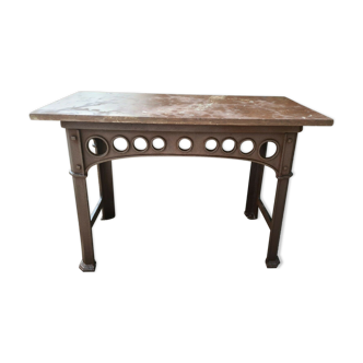 Table console industrielle  en fonte et marbre