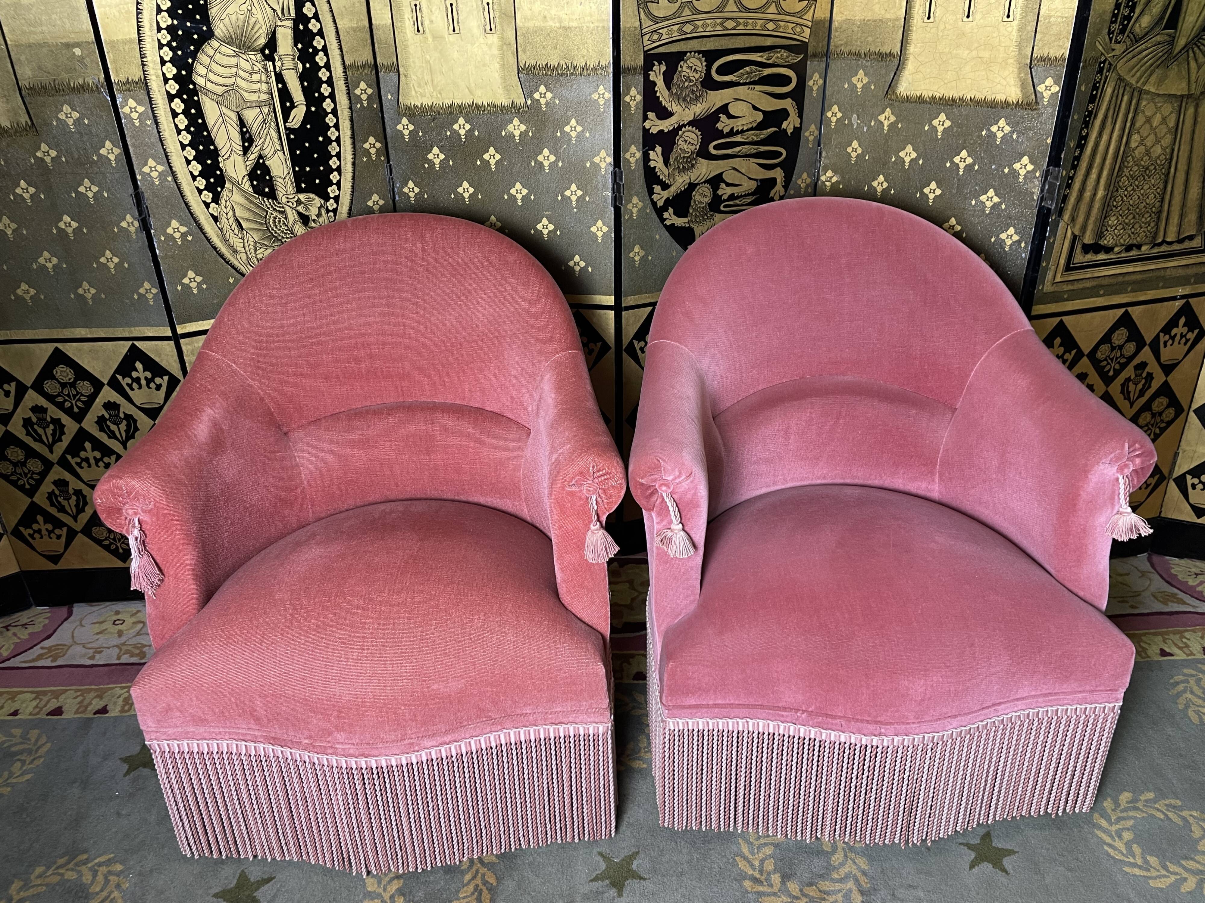 Pair of toad armchairs style Napoleon III pink velvet