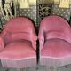 Pair of toad armchairs style Napoleon III pink velvet