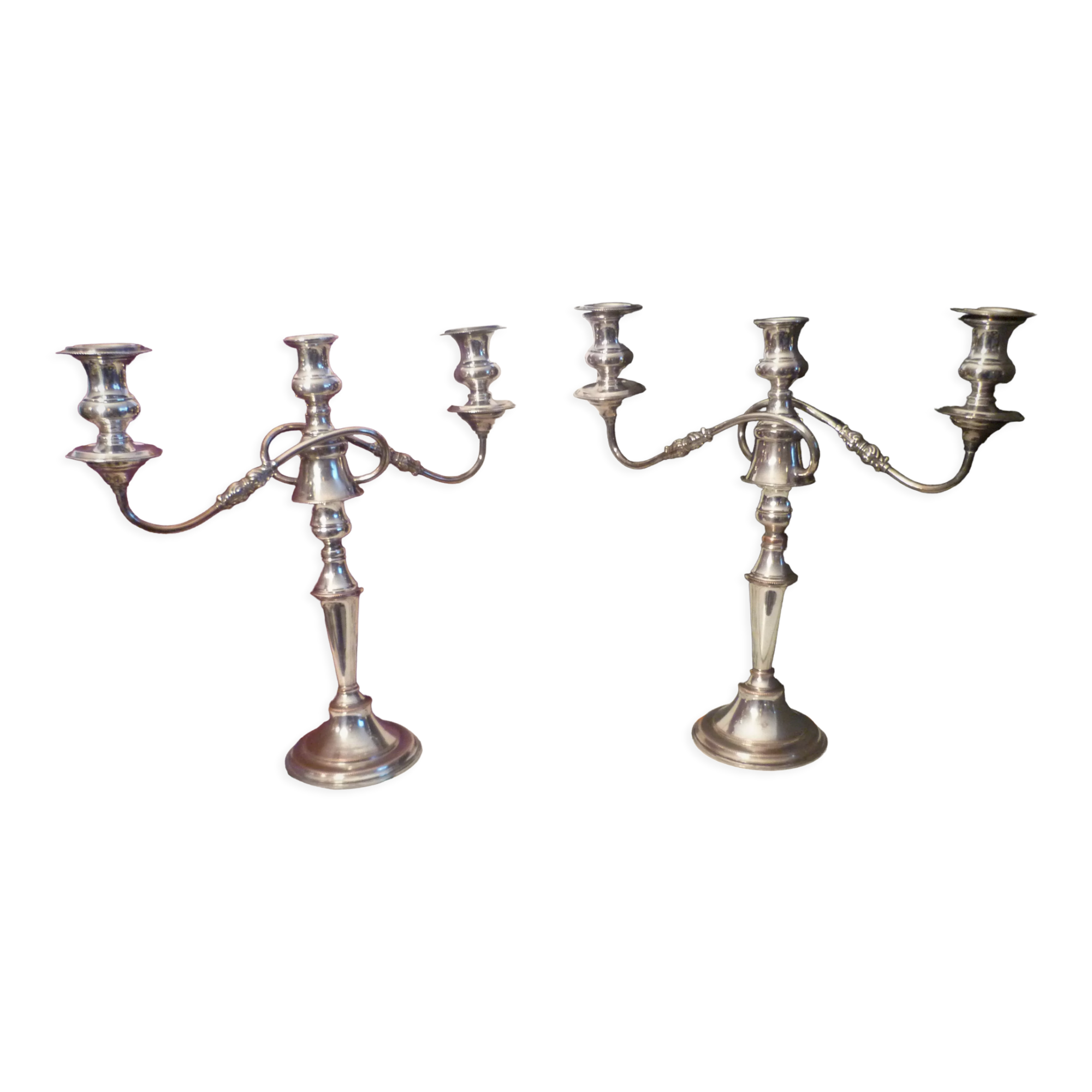 Large pair of candlesticks / candlesticks 3 lights in silver met.t.