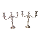 Large pair of candlesticks / candlesticks 3 lights in silver met.t.