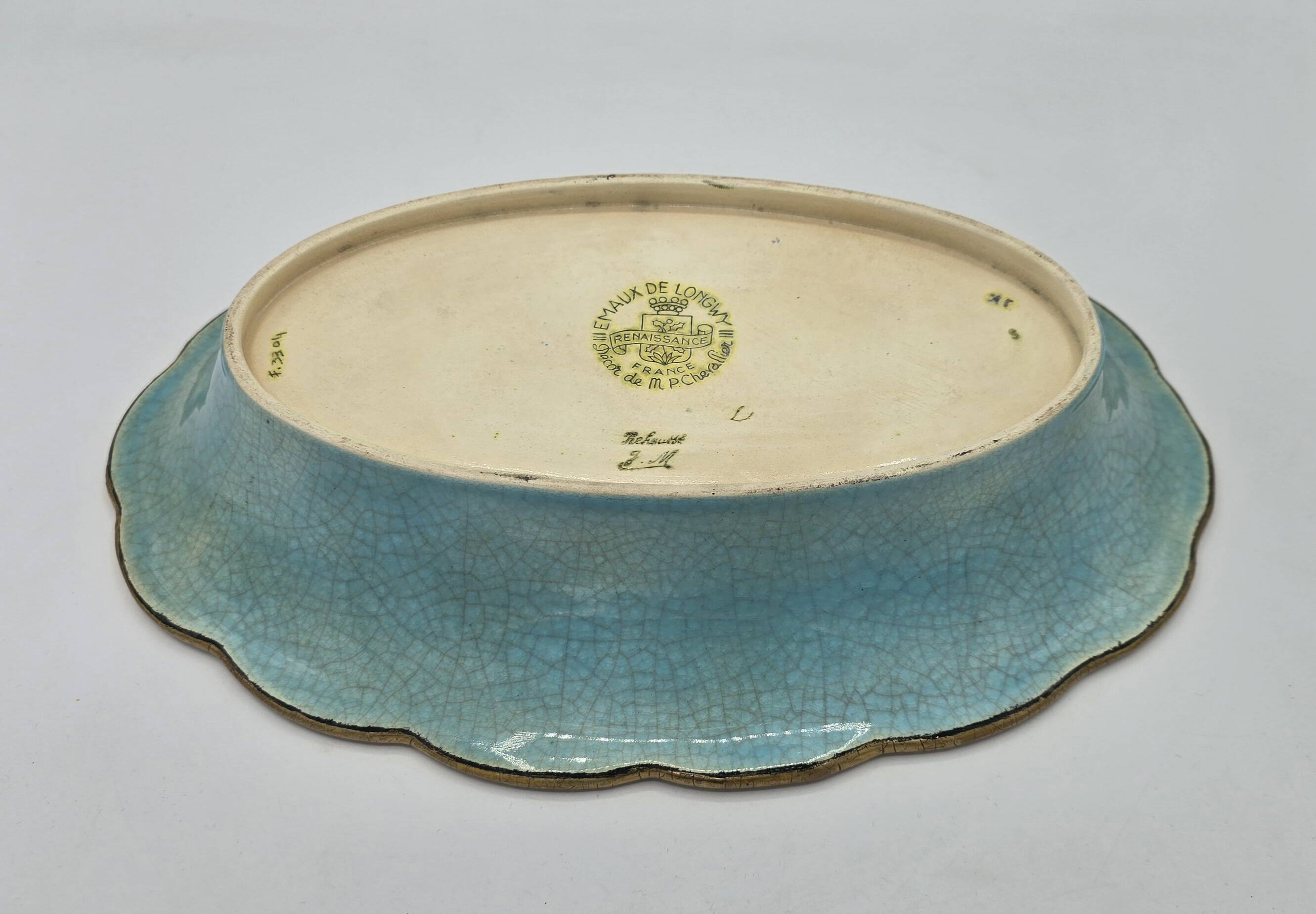 Oval dish in glazed earthenware by M. P. Chevallier, Manufacture des Émaux