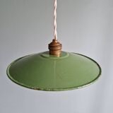 Industrial pendant light in green enamelled sheet metal, 1930s-40s