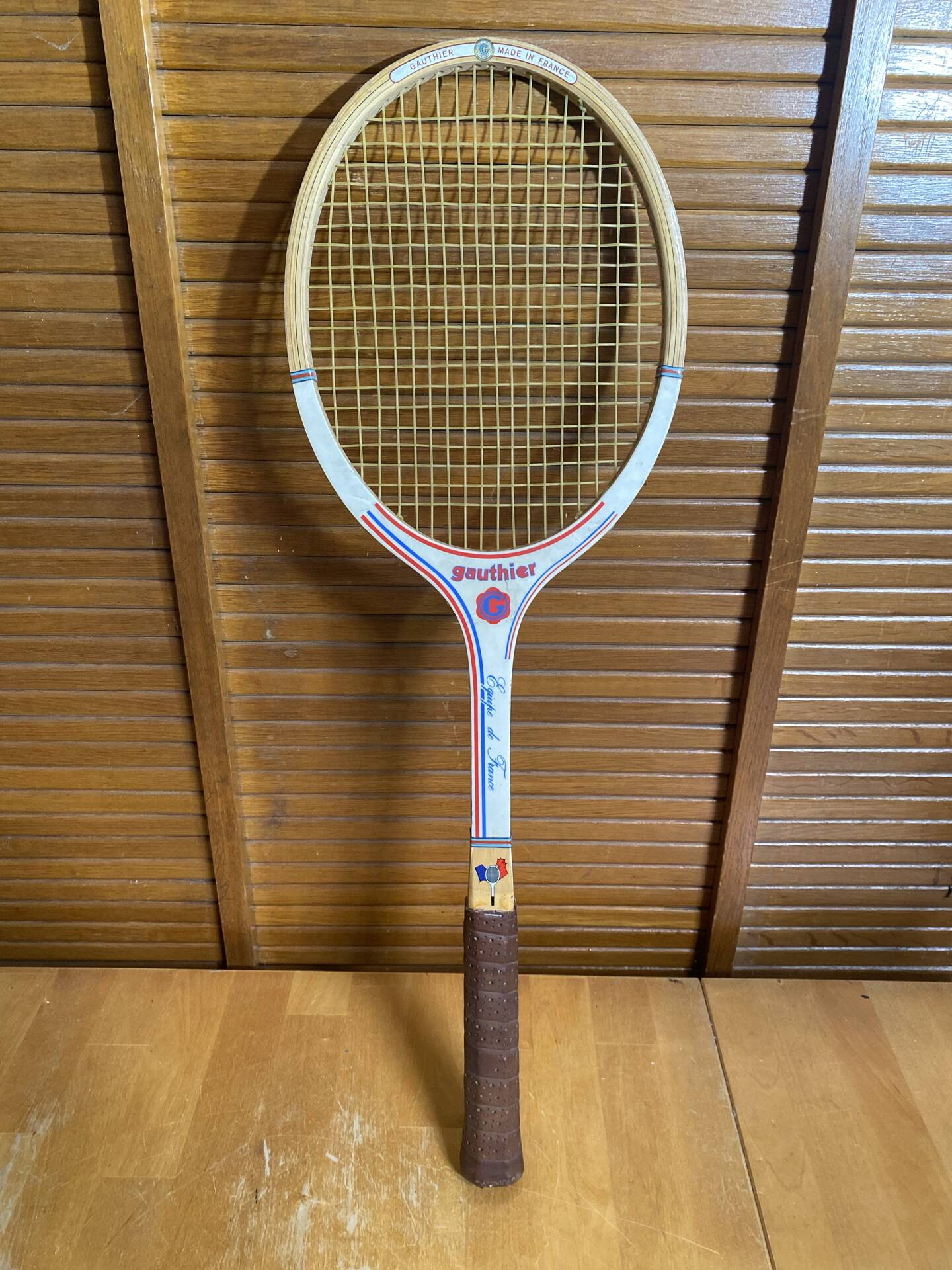Vintage wooden tennis racket gauthier france team