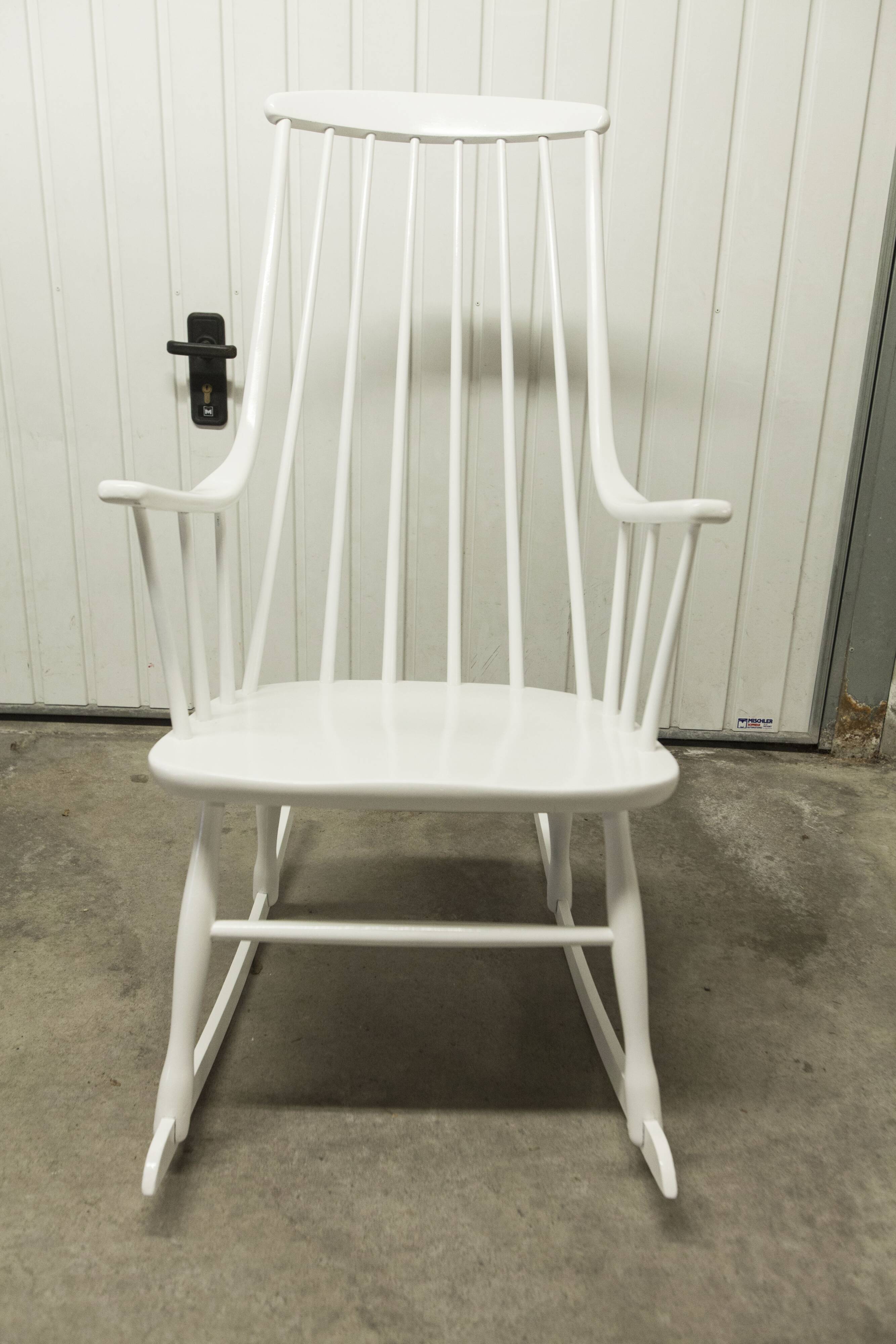 Grandessa rocking chair in white beech by Lena Larsson 1960 for Nesto