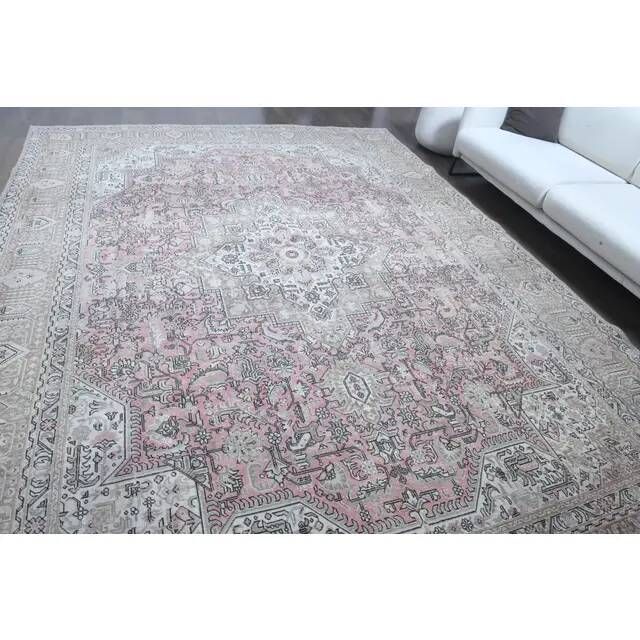 1960s Vintage Persian Handmade Wool Cotton Light Pink Area Rug 285x388