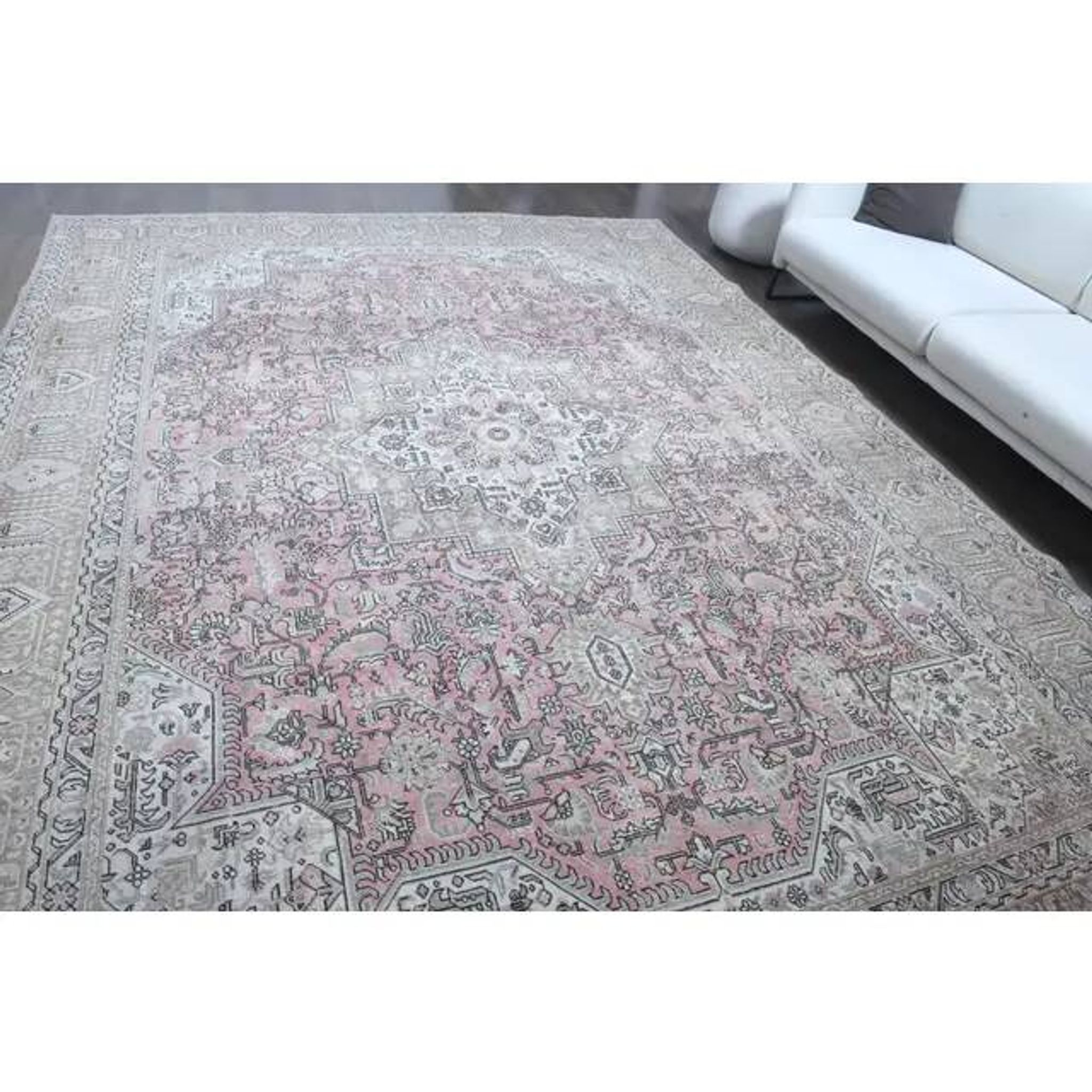 1960s Vintage Persian Handmade Wool Cotton Light Pink Area Rug 285x388