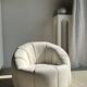 Large white circular armchair, white fabric upholstery