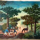 Soldiers and horses lost in the forest, signed