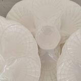 Oyster service dish and 6 plates barbotine earthenware sarreguemines ecru vintage