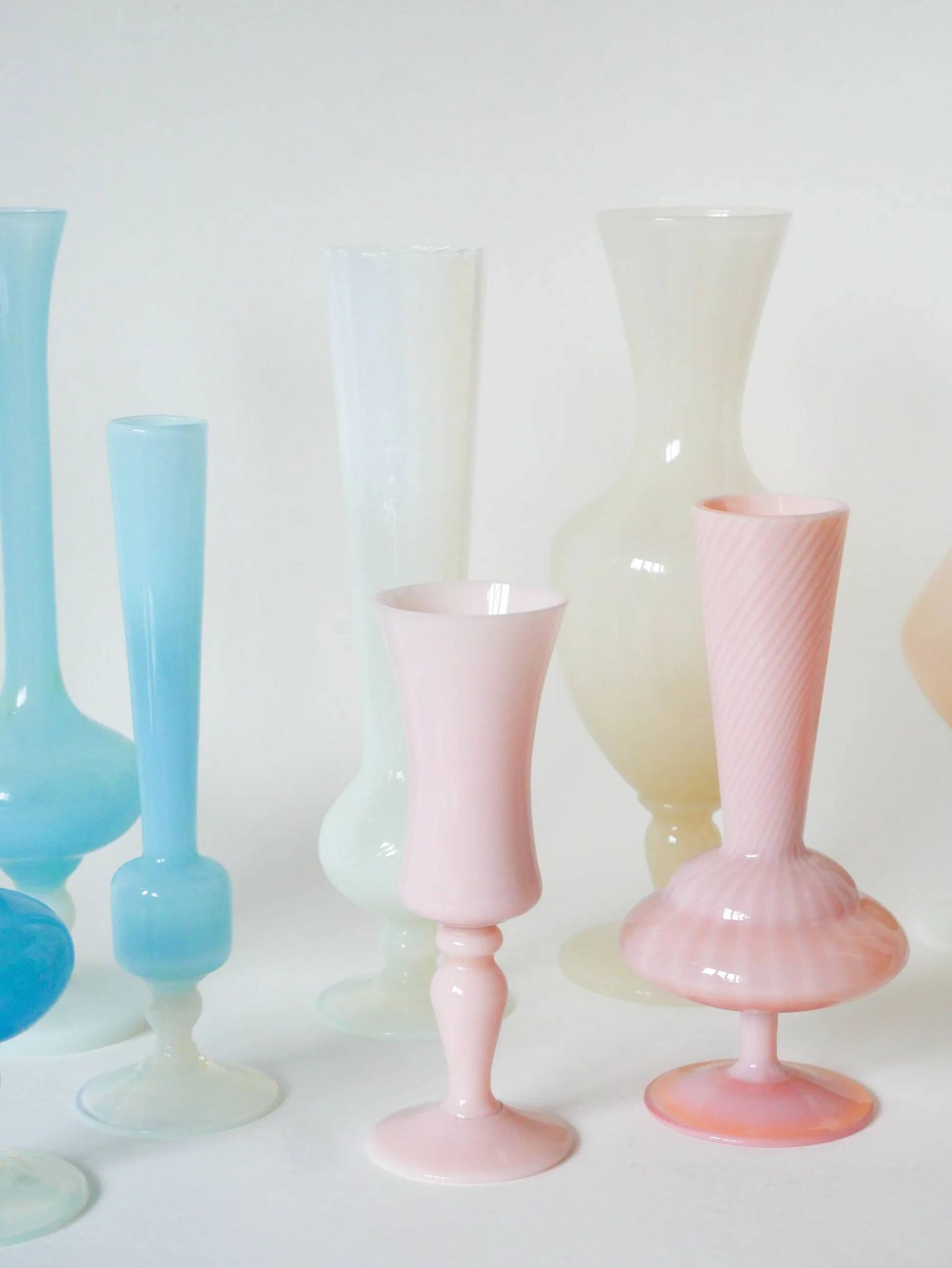 Opaline vase, pink with white feet, 1960