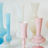 Opaline vase, pink with white feet, 1960