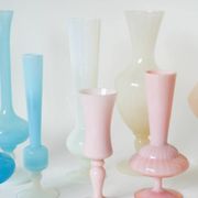 Opaline vase, pink with white feet, 1960