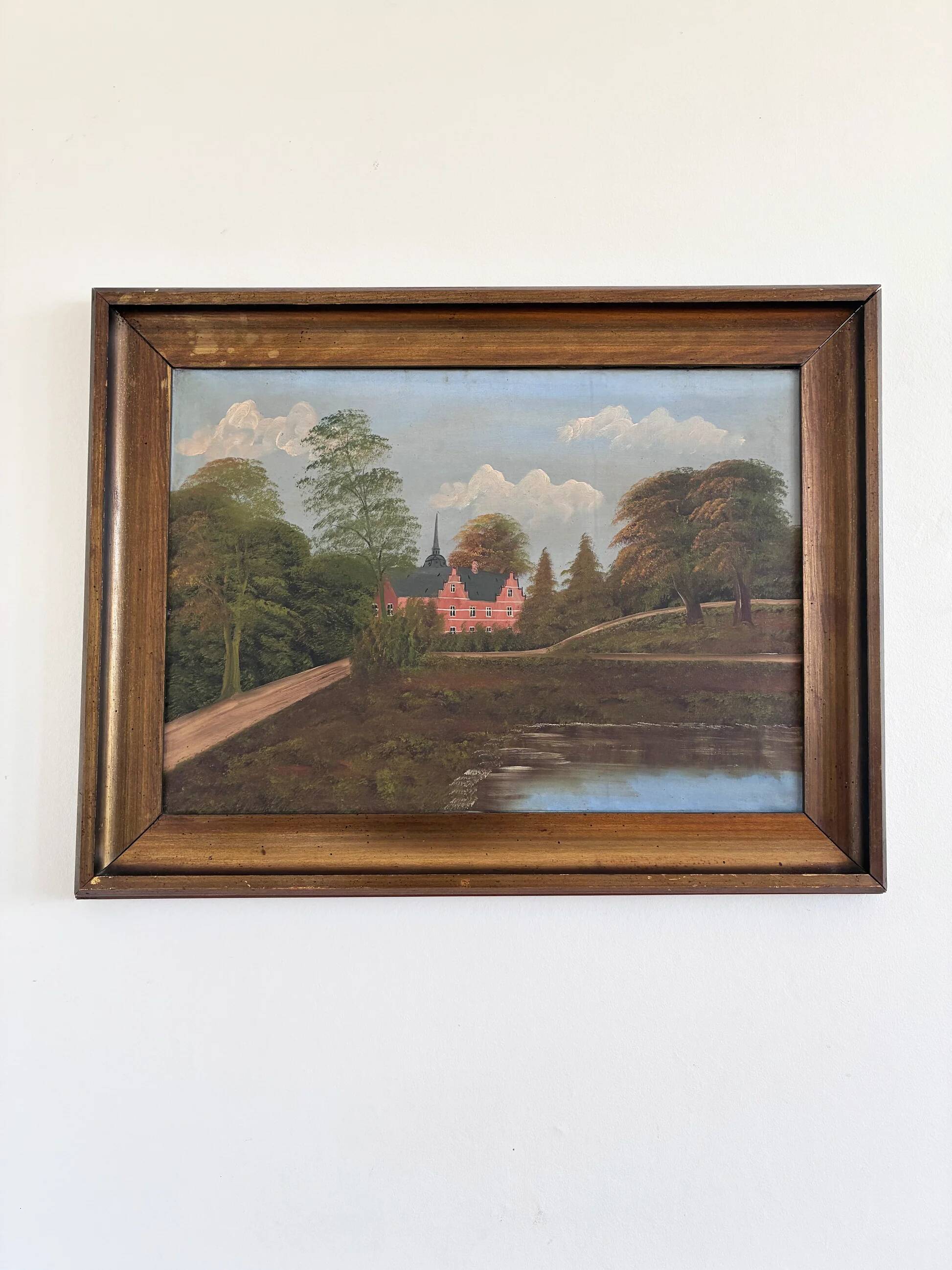 Vintage original landscape oil painting, signed countryside art, c. 1930