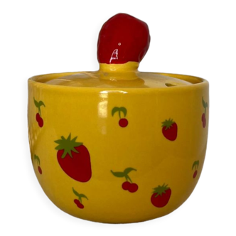 Vintage sugar bowl porcelain Yves Rocher strawberry pattern