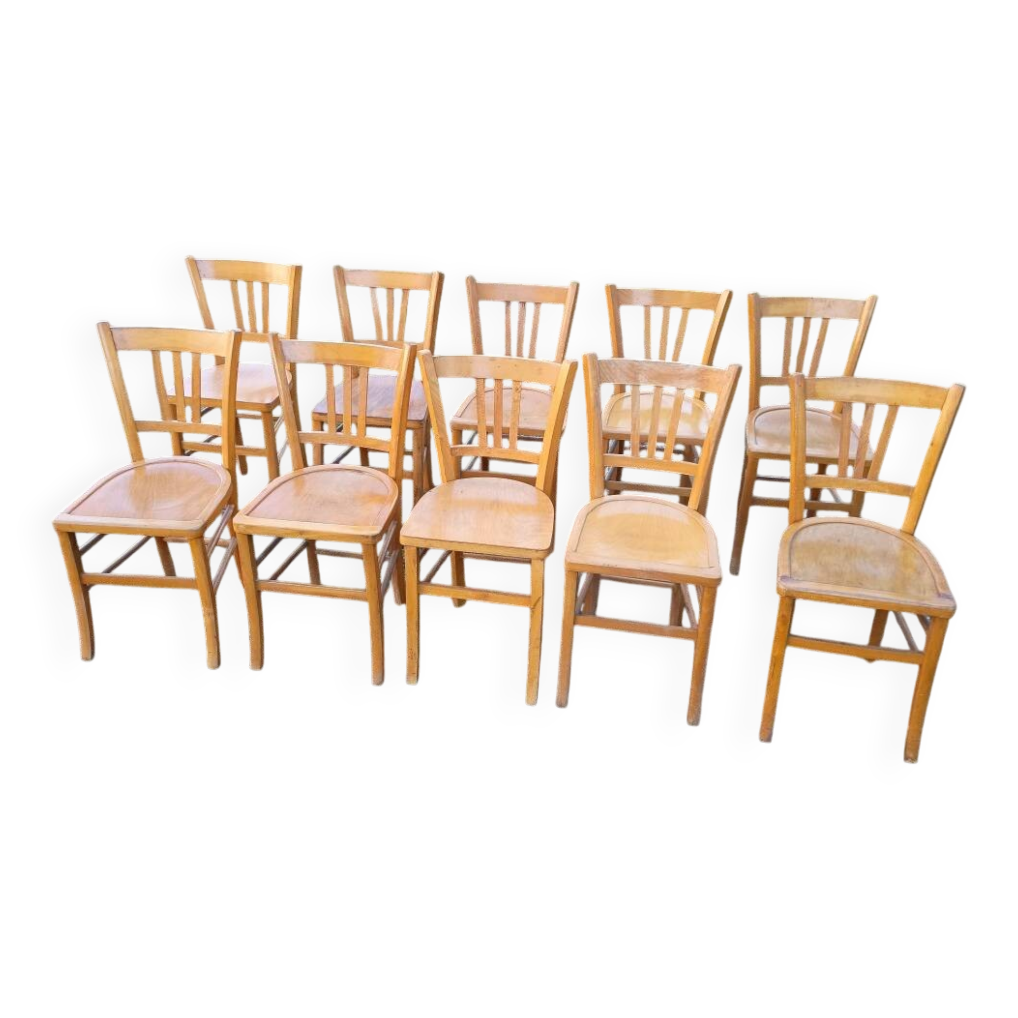 Ensemble de 10 chaises bistrot années 1950-60 vintage