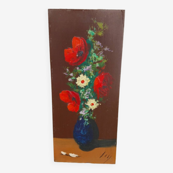 Oil on panel with bouquet of flowers