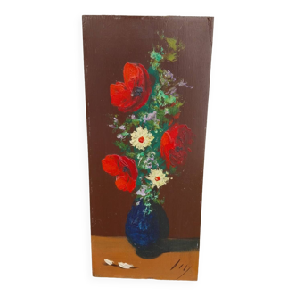 Oil on panel with bouquet of flowers