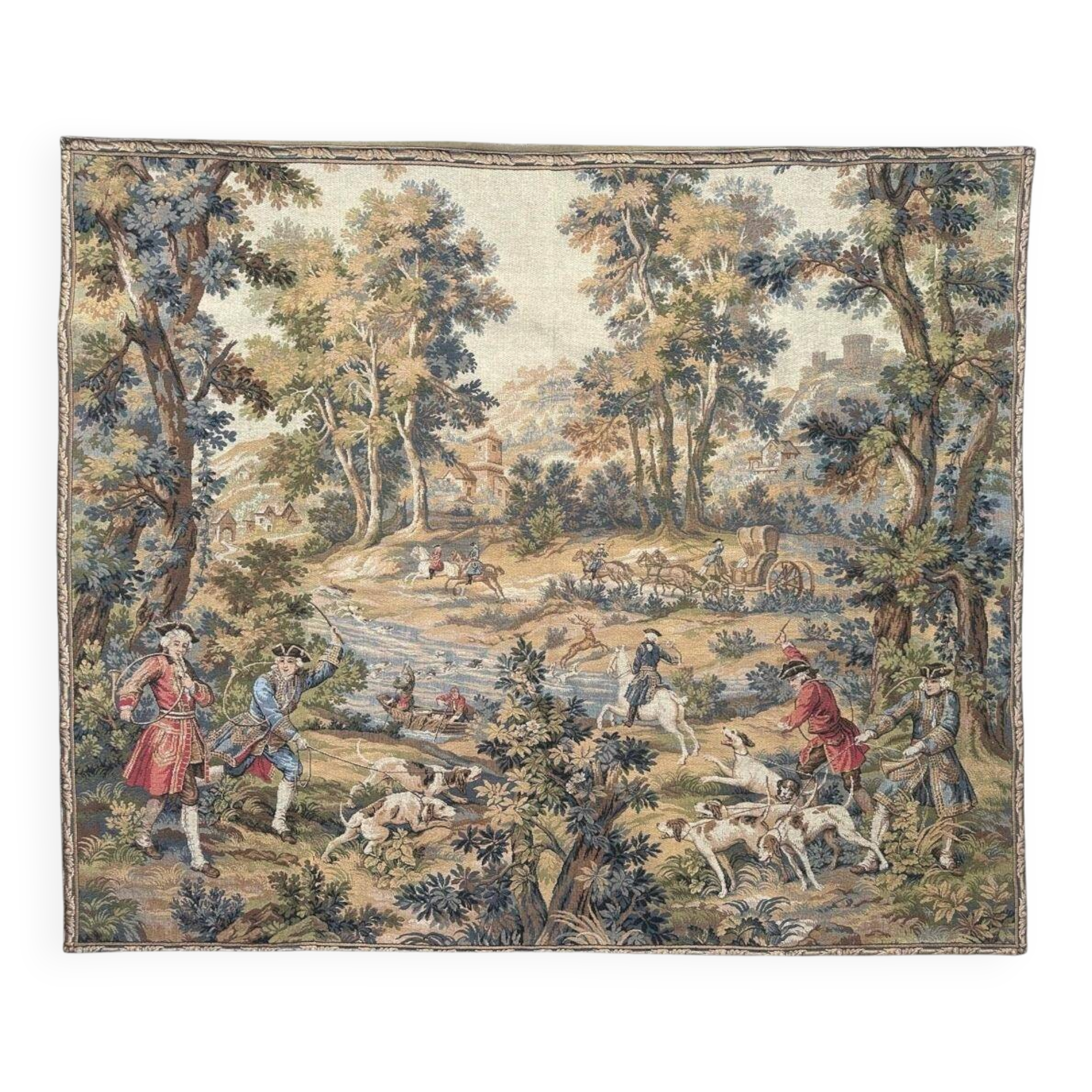 Vintage Aubusson jacquard tapestry "Hunting Scene"