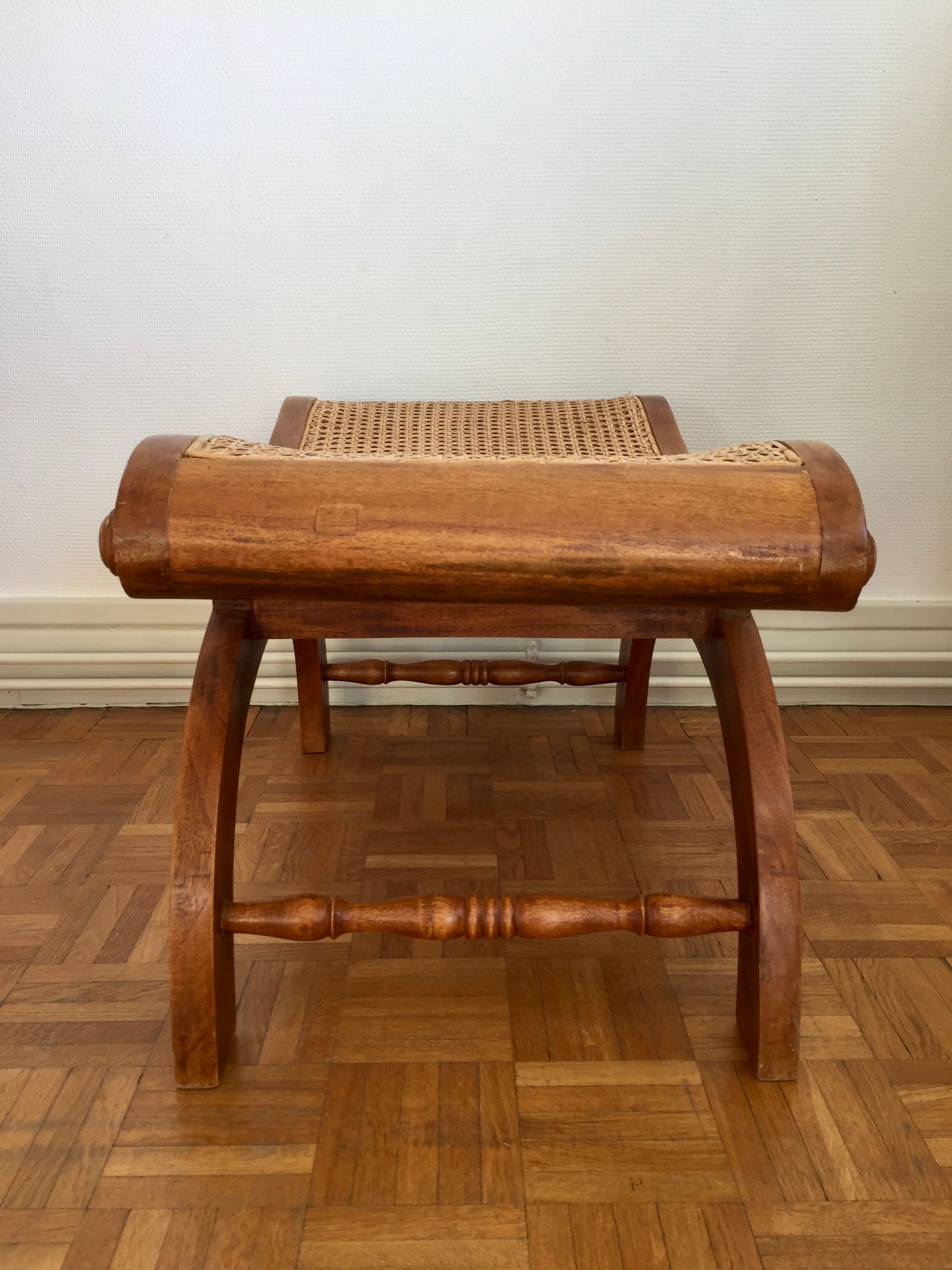Colonial footstool, foot caned teak