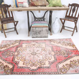 4x6 red turkish vintage rug, 4x6 handmade vintage rug