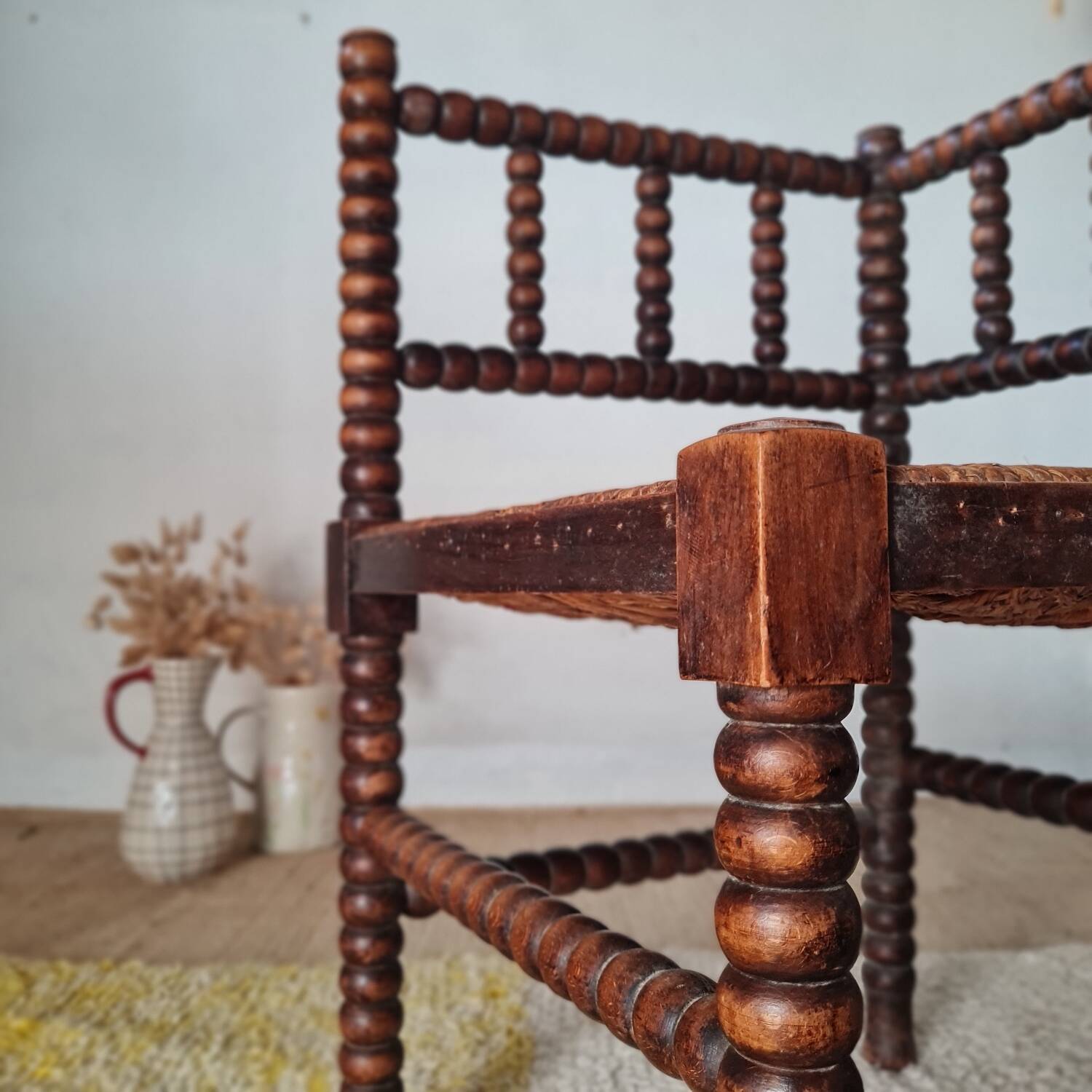1950s turned wooden corner chair