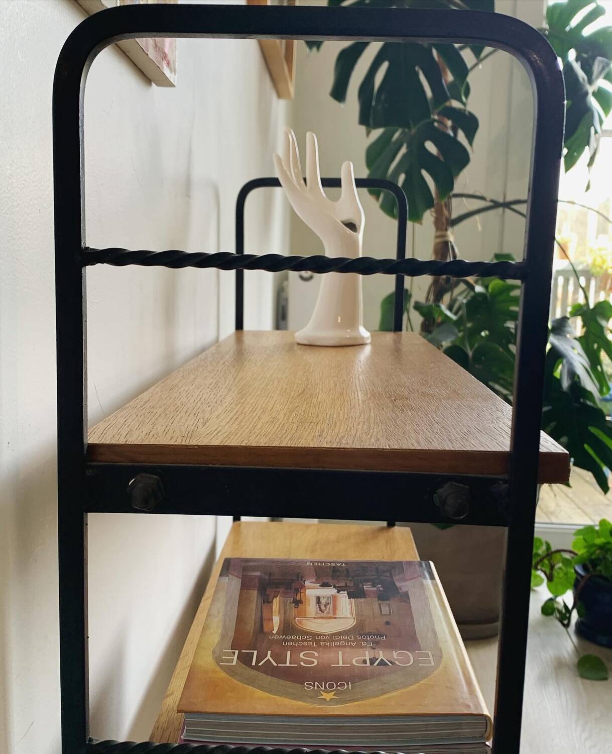 Vintage shelf in wood and wrought iron