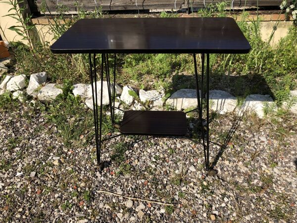 Sellette Table Hifi Sur Roulettes Pieds Eiffel Metal Noir Vintage