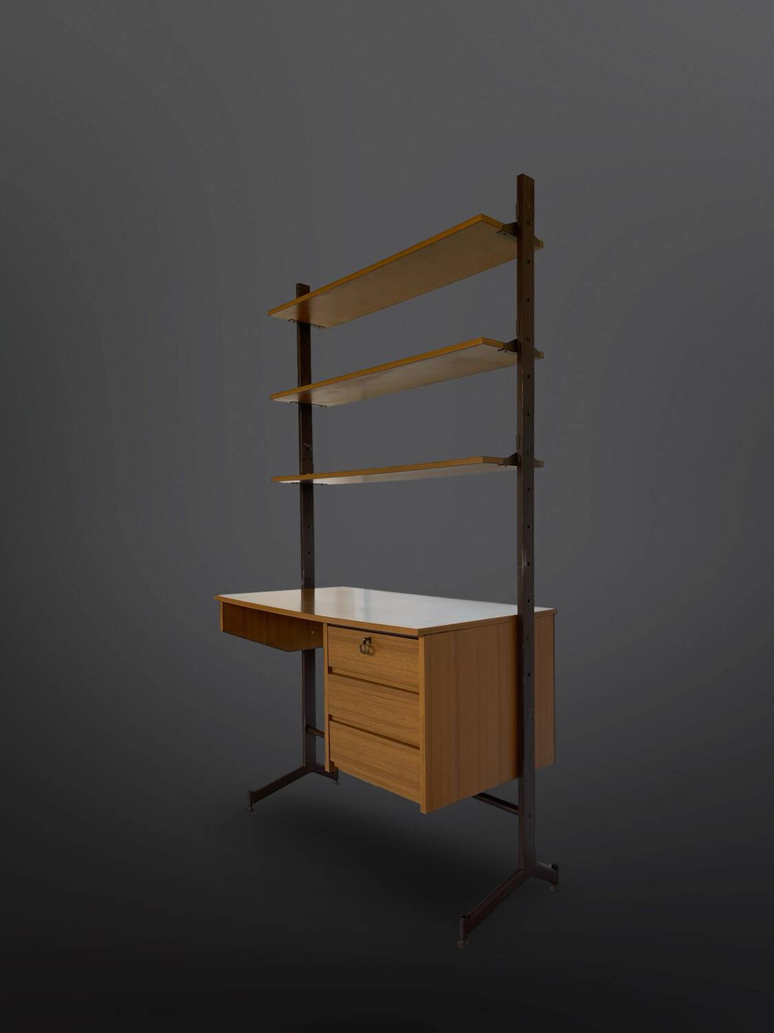 Bibliothèque italienne du milieu du siècle avec bureau.