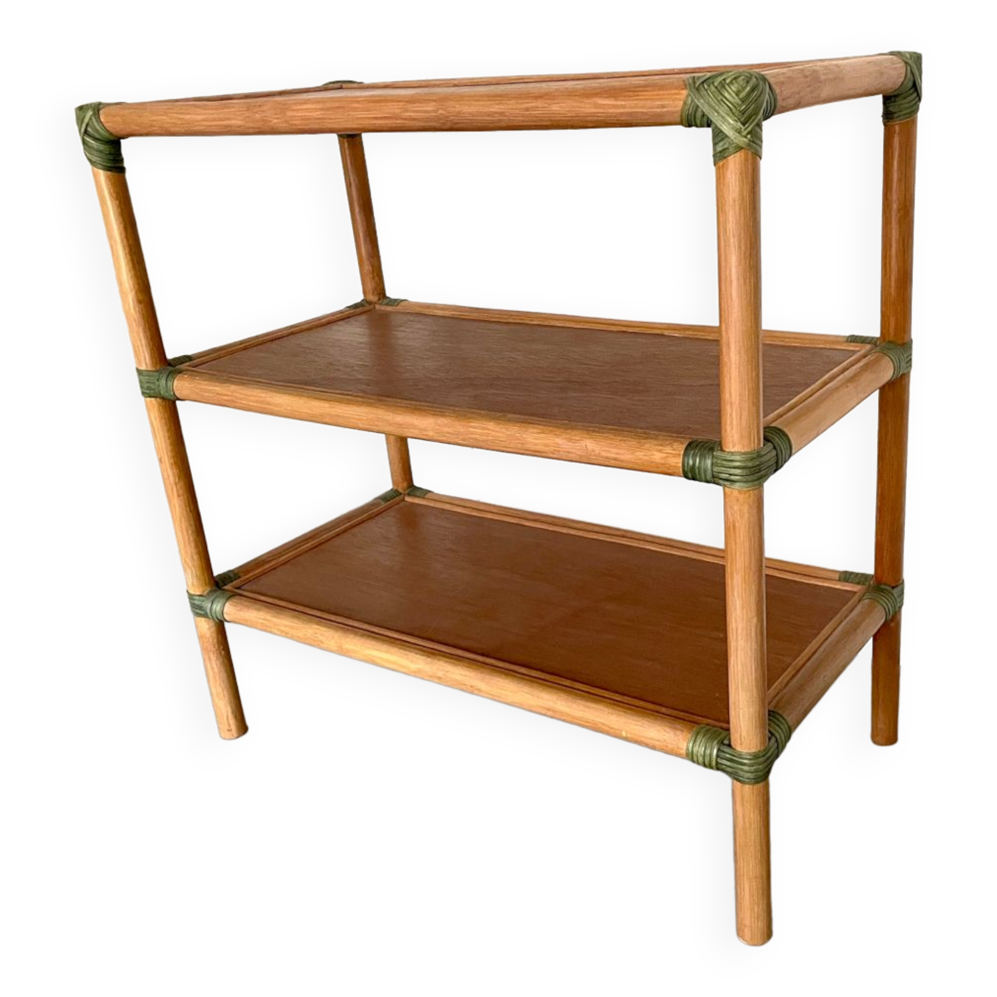 Low bamboo and rattan shelf from the 80s