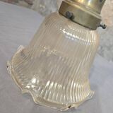 Holophane glass and brass suspension